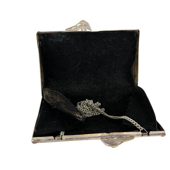 Vintage Peacock Flower Engraved Brass Pillow Purse Chain Strap 7" x 4.5" - Picture 14 of 16